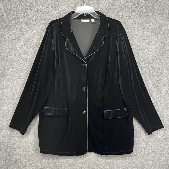 Susan Graver Jacket Womens Plus 2X Black Velvet Evening Blazer - Picture 1 of 16